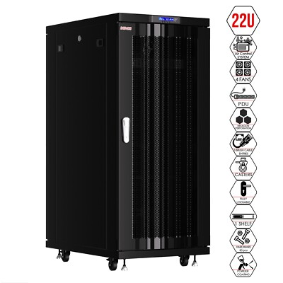 Server Rack 22U Enclosed 39-Inch Deep Cabinet Locking Networking Data Vented 