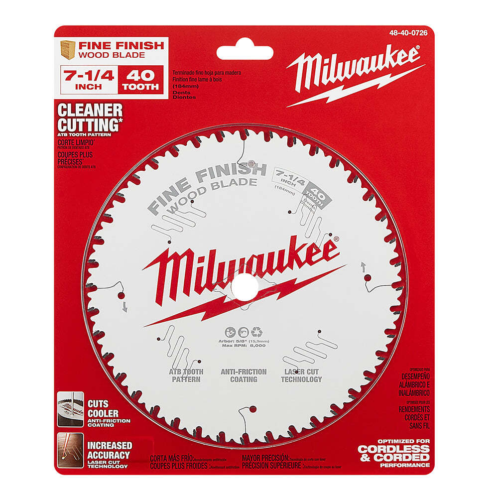 Milwaukee 48400726 71/4" 40T Fine Finish Circular Saw Wood Blade