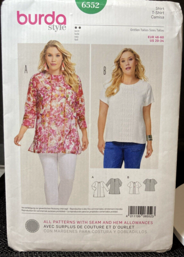 6552 Burda Women's Loose Fit Pullover SHIRT Sewing Pattern Sizes 20-34 UNCUT FF - Picture 1 of 2