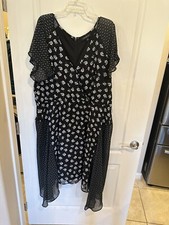 Lane Bryant Black Floral Sharkbite Hem Chiffon dress. Plus size 22. *no belt*