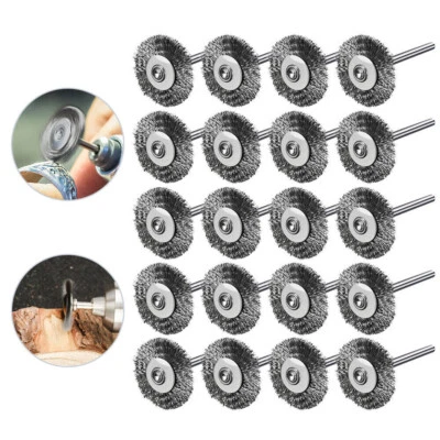20xRotary Steel Wire Brass Brush Polishing Cup Wheel Set Shank for Dremel 3*25mm