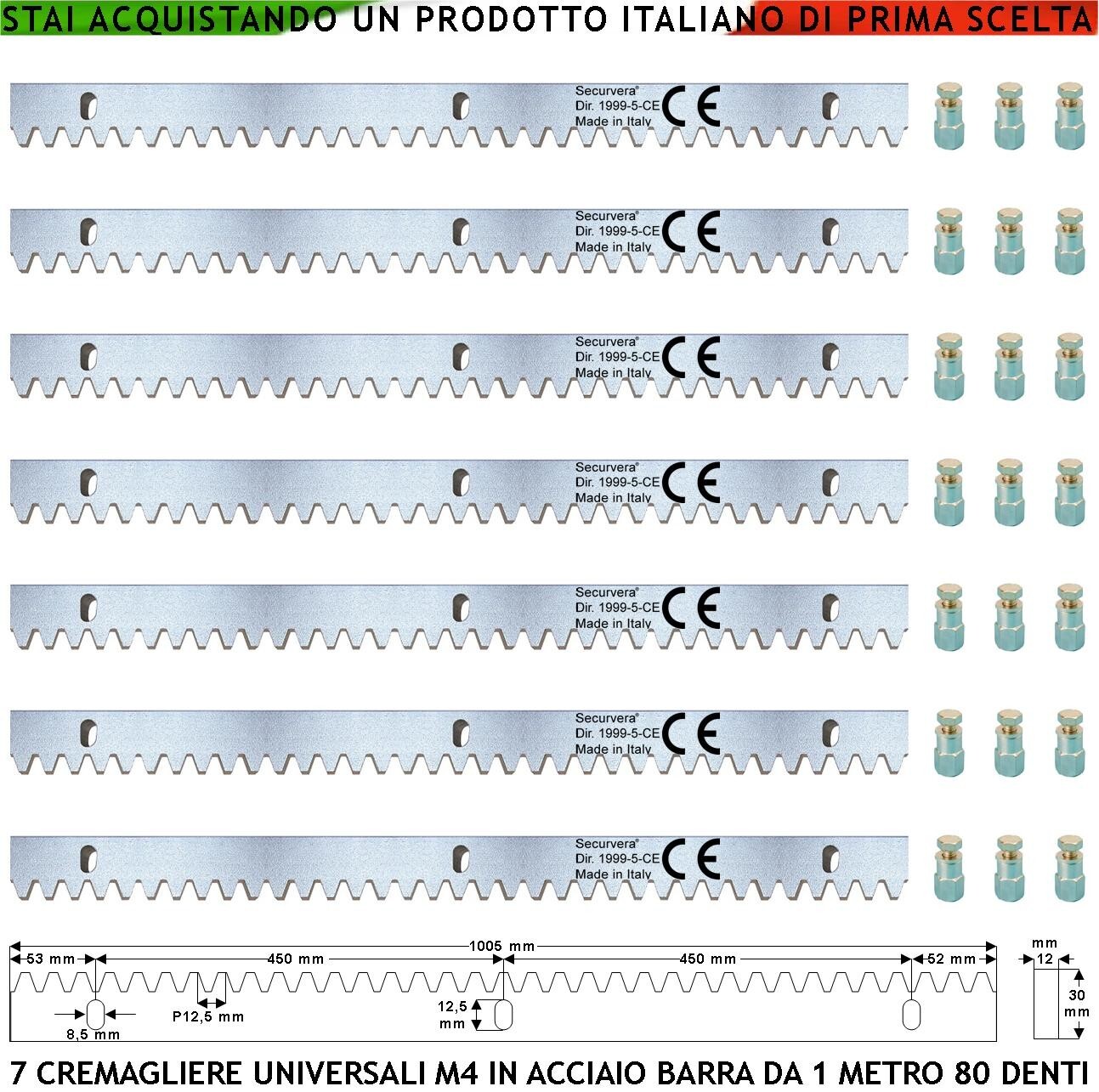Cremagliera M4 Zincata in Acciaio 7 Barre 1 Metro Cancello Scorrevole Universale