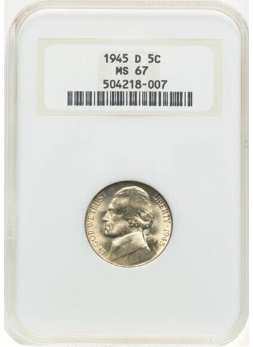 1945-D Jefferson Nickel 5C MS67 NGC Silver War Issue