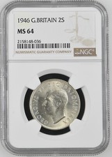 Great Britain - 1946 George VI Silver Florin / 2 Shillings - NGC MS64