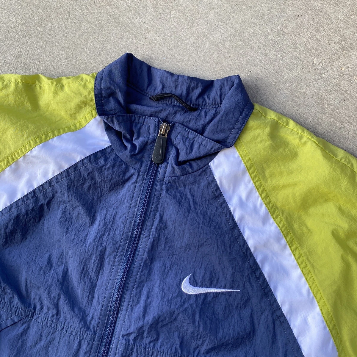 Vintage Nike Windbreaker Jacket M 90s Green Blue White Tag Check Swoosh Logo