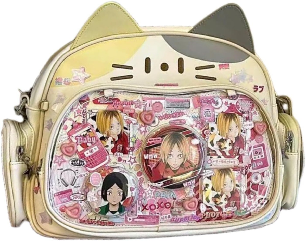 Cat Kawaii Backpack Ita Bag PU Leather Big Capacity Tricolor 