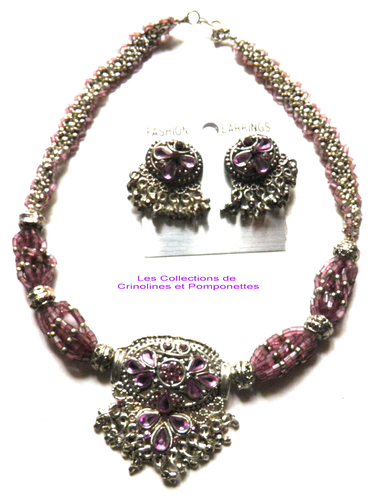 Parure collier et boucles Violettes Impériales, l'ensemble idéal pour un mariage chic