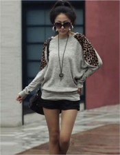  Women's Ladies Leopard Print Batwing Long Sleeve Loose Fit Top/tunic/T-shirt 