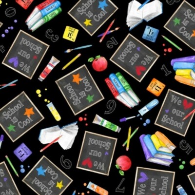 Wilmington School is Cool by Nancy Mink 33873 995 Black Chalkboard Toss   Cotton