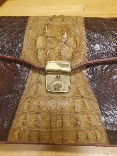 Vintage gorgeous Crocodile Skin two-tone Brown Shoulder/Hand Bag key included - Picture 3 of 16