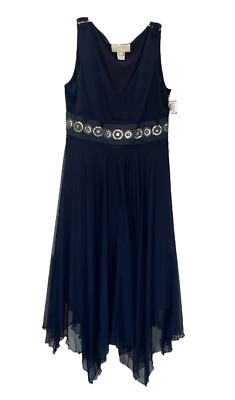 NWT Navy Empire Waist Handkerchief Hem Dress Sz XL Rhinestone Accent V-Neck  | eBay