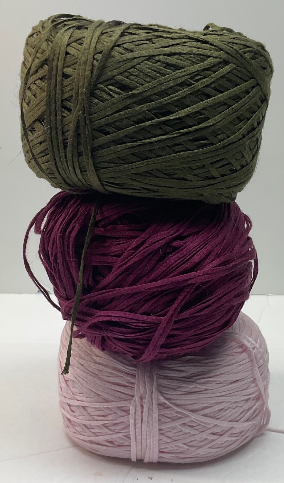 Lucci Yarns Cotton Tape Lot of 3 Mercerized Pink, Beet Red, Olive New No Labels