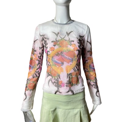 Vintage 90s Y2K Tribal Print Mesh Long 