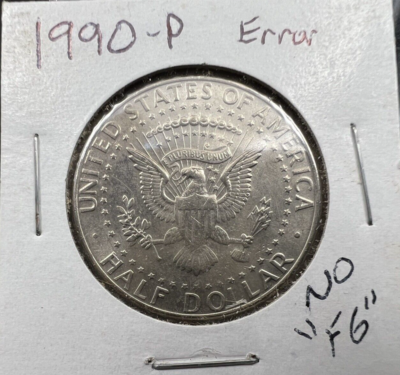 1990 P 50c Missing Designers Initials FG Error Coin Kennedy Half