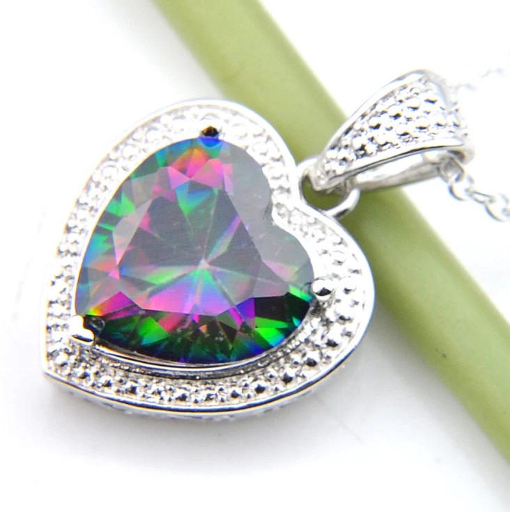 Collar colgante de cristal circonita cúbica corazón pala plata oro blanco cadena 18" caja de regalo S3 Foto 4 de 4