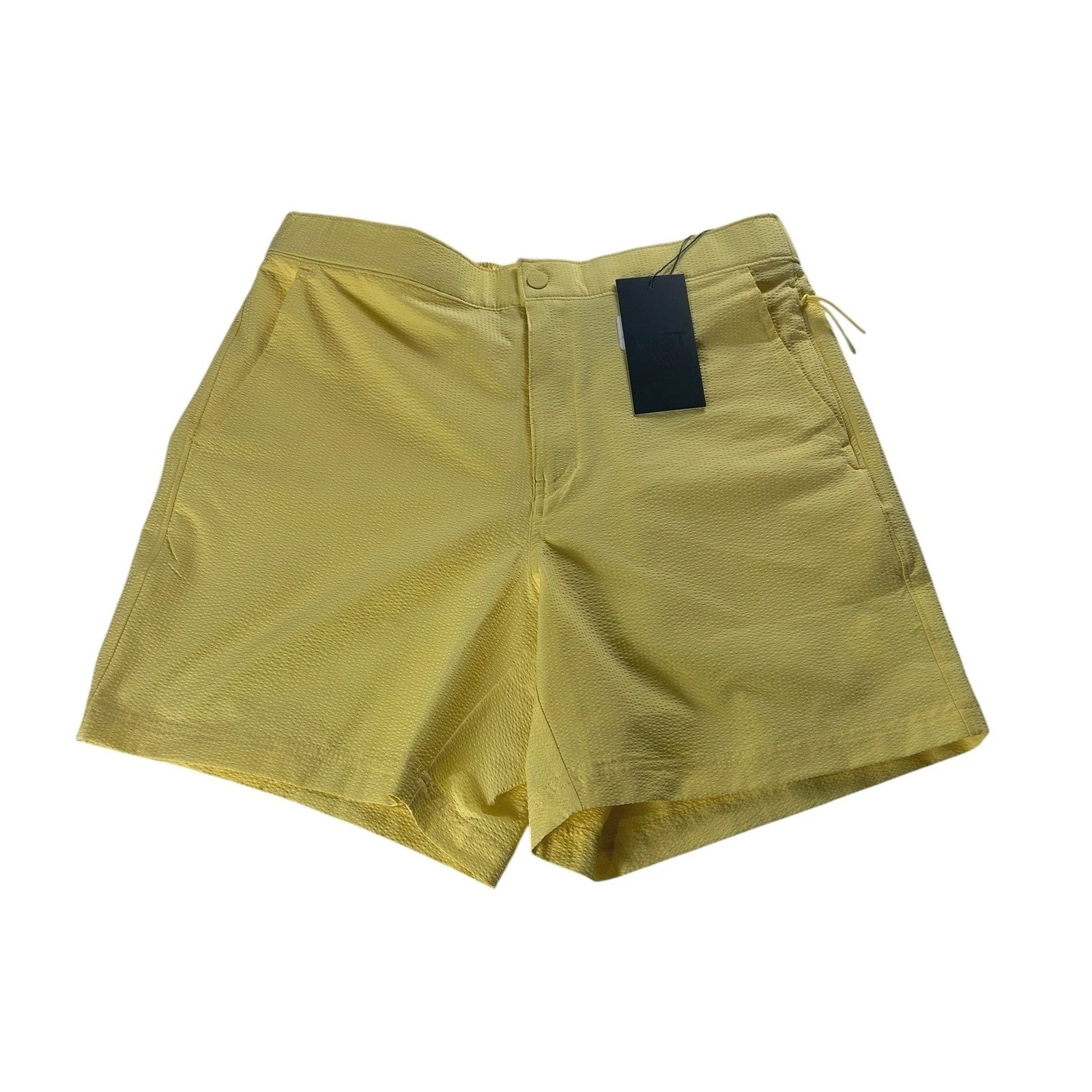 VRST Mens 6" Resort Short Seersucker Yellow Relaxed Fit Hybrid Size Medium NEW