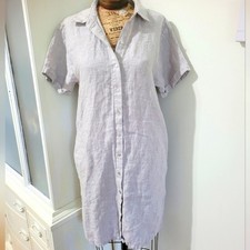 Tahari Light Gray Linen Shirt Dress Sz S