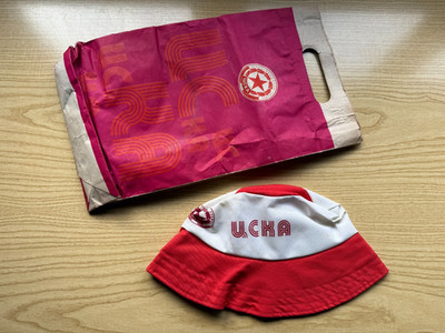 ULTRA RARE Vintage CSKA SOFIA Fan Set - Original Bucket Hat & Paper Bag - 80s