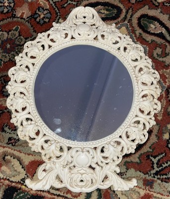 Vintage Cast Iron Victorian Hollywood Regency Vanity Mirror Tabletop Heavy Mirro