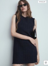 NWT Mango MNG SHORT TWEED DRESS Dark Navy Size 4 $100