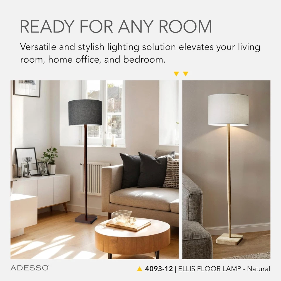 Floor Lamp with Natural Rubberwood Base and White Linen Lampshade – 3-Way Adj... - Image 3 of 4