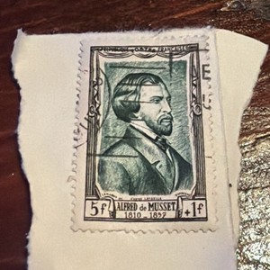 France stamp  used nice color 5f Alfred de Musset 