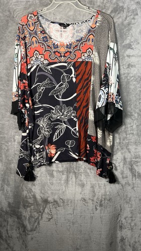 John Mark Boho Artsy Tunic Blouse Black White Mixed Pattern Patchwork Size 3X - Picture 3 of 12