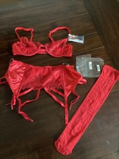 Escante Sheer Beauty Bra/ Garter Set New With Tags Red Small