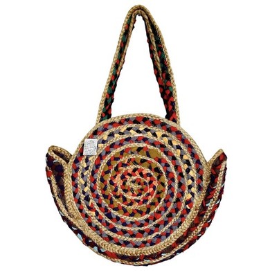 Free People Boho Jute Rope Beach Bag Tote Large Indie Round Braid Resort Art NEW