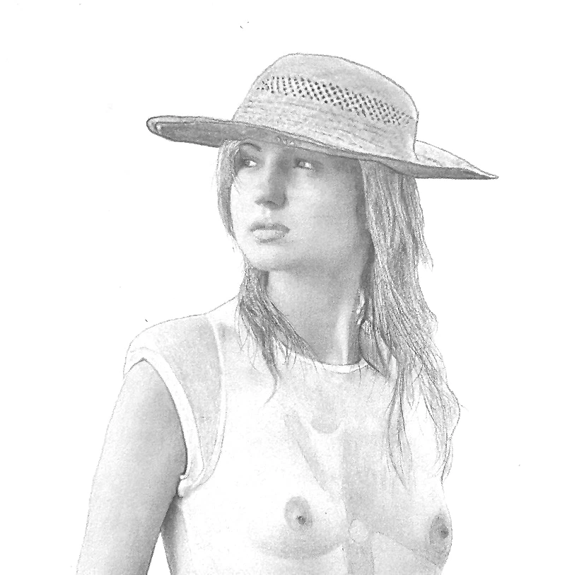 GIRL IN A WET DRESS Original Graphite Charcoal NUDE NAKED SEE THROUGH DRAWING - Image 3 of 4