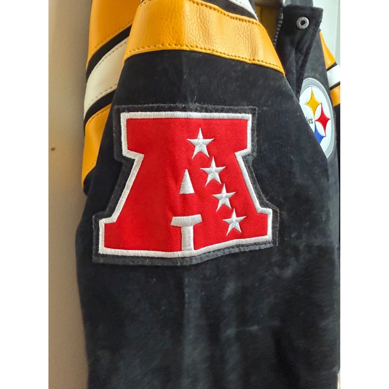 NFL Pittsburgh Steelers Suede Varsity Jacket NWT XL Vintage Style Streetwear - product detail image 6