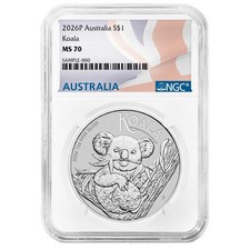 2026 $1 Silver Australian Koala NGC MS70 Australian Flag Label