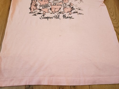 Herren M 1986 Sumner, Maine Schwein Braten lustige Grafik Einzelnaht rosa T-Shirt USA - Bild 6 von 9