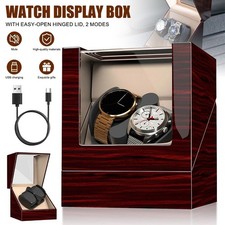 Electric Automatic Watch Winder Rotation Storage Case Wooden Display Box 2 Grids