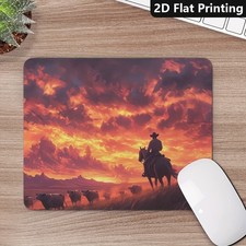 40 90cm Cowboy Riding Horse at Sunset with Cattle Mouse Pad - Non-Slip Desk Mat
