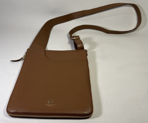 Radley London Cross Body Purse Brown Leather zip around Expandable Multi-Pockets