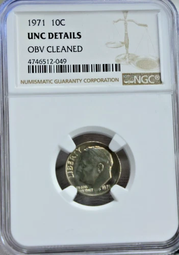 1971 US Roosevelt Dime 10c NGC Unc Details Obv Cleaned