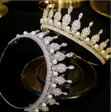 Headband Wedding Pearls Crown Zirconia Headwear Diadem Palace Birthday Princess
