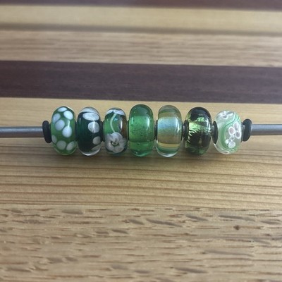Lot Of 7 Beads Green Hue, Trollbead Style