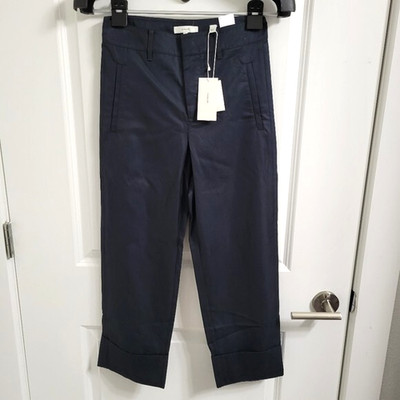 NWT $245 VINCE Women's Size 0 Navy Blue Wide Cuff Cropped Slouch Pants Cotton