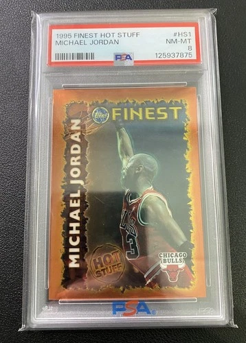 MICHAEL JORDAN 1995-96 TOPPS FINEST HOT STUFF PSA 8 NM-MT CARD #HS1!  TOUGH!