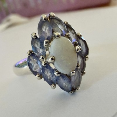Vintage Sterling Silber Ring mit Opal & Iolith. Gemarkt STS Thailand 925 Größe 7