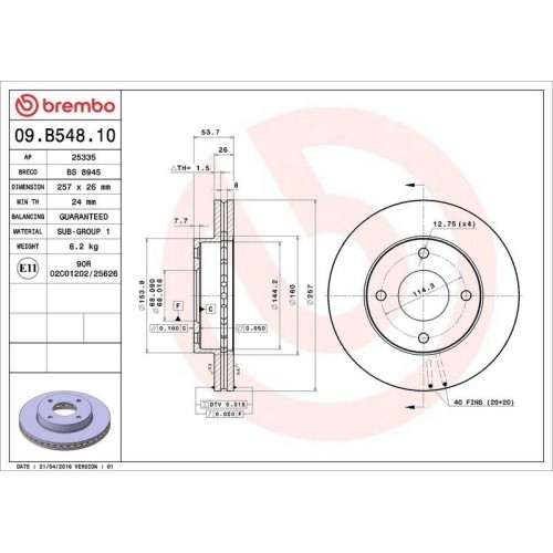 Bremsscheibe Brembo 09.B548.10 Prime Line FüR Nissan Nissan (Zhengzhou)-image