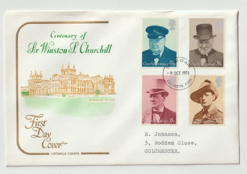 9/10/1974 UK GB FDC - Winston Churchill - Blenheim Palace - Colchester FDI