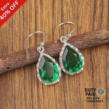 925 Sterling Silver Natural Green Emerald Trendy Dangle Drop Earrings Jewelry
