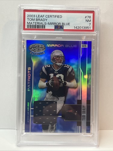 Tom Brady 2003 Leaf Certified Mirror Blue Jersey 29/50 PATRIOTS Game Worn PSA 7