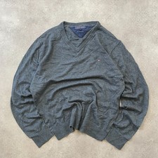 Tommy Hilfiger Jumper Mens Medium V-Neck Cotton Knit Pullover Sweater, Grey