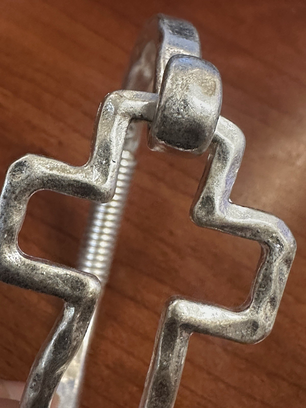 Hammered Open Cross Hinge Spring Silver Tone Cuff… - image 5