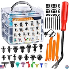 725Pcs Car Push Retainer Clips & Fasteners Assortment with Cable Ties & Tool