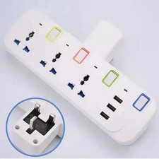 6-in-1 Multi Plug Extension 3 Way 3 USB with Individual Switched Wall Socket UK